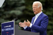 Democratic presidential candidate former Vice President Joe Biden speaks during a campaign event on manufacturing and buying American-made products at UAW Region 1 headquarters in Warren, Mich., Wednesday, Sept. 9, 2020. (AP Photo/Patrick Semansky)