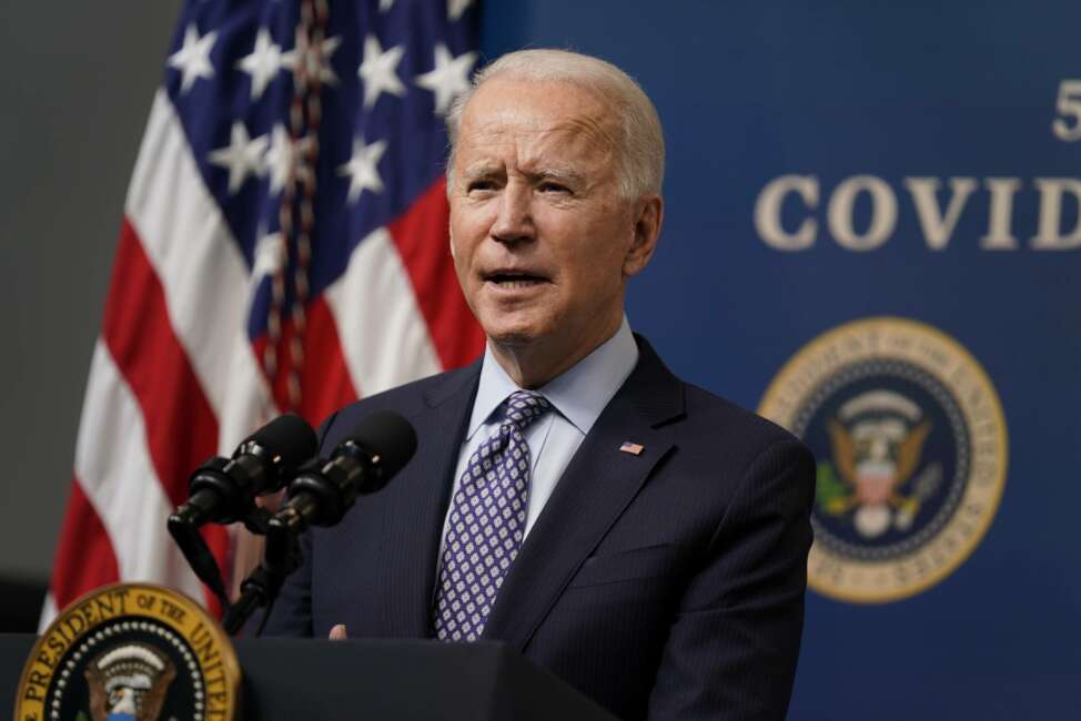 President Joe Biden speaks during an event to commemorate the 50 millionth COVID-19 shot, in the South Court Auditorium on the White House campus, Thursday, Feb. 25, 2021, in Washington. (AP Photo/Evan Vucci)