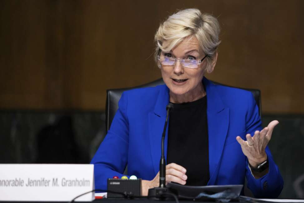 Former Gov. Jennifer Granholm, D-Mich., testifies before the Senate Energy and Natural Resources Committee during a hearing to examine her nomination to be Secretary of Energy, Wednesday, Jan. 27, 2021 on Capitol Hill in Washington. (Graeme Jennings/Pool via AP)