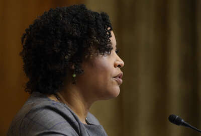 Shalanda Young testifies during a Senate Budget Committee hearing to examine her nomination to be Deputy Director of the Office of Management and Budget on Capitol Hill in Washington, Tuesday, March 2, 2021. (AP Photo/Patrick Semansky)
