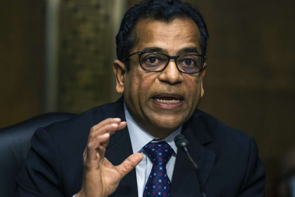 FILE - In this Feb. 23, 2021, file photo, SolarWinds CEO Sudhakar Ramakrishna speaks during a Senate Intelligence Committee hearing on Capitol Hill in Washington. The U.S. government is working to draw attention to supply chain vulnerabilities. It's an issue that received particular attention late last year after suspected Russian hackers gained access to federal agencies and private corporations by sneaking malicious code into widely used software. 
 (Demetrius Freeman/The Washington Post via AP, Pool)