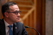 Brandon Wales, acting director of the Cybersecurity and Information Security Agency speaks during a Senate Homeland Security and Governmental Affairs Committee hearing.  (Photo by Tasos Katopodis-Pool/Getty Images)