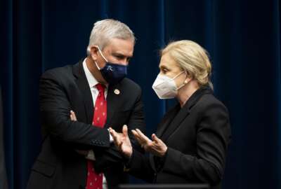 Rep. James Comer, R-Ky., talks with Chairwoman Carolyn Maloney, D-N.Y., before a House Oversight and Reform Committee regarding the on Jan. 6 attack on the U.S. Capitol, on Capitol Hill in Washington, Wednesday, May 12, 2021. (Bill Clark/Pool via AP)
