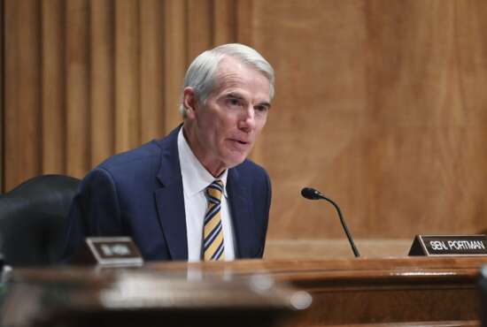 FILE - In this May 13, 2021, file photo, Rob Portman, R-Ohio, speaks during a Senate Homeland Security and Governmental Affairs Committee on unaccompanied minors at the southern border, on Capitol Hill in Washington. Portman announced earlier this year that he would not run again. The Senate primary in Ohio is still a year away, but Republican contenders already are working furiously to cast themselves as Trump's favorite in the open race. (Mandel Ngan/Pool via AP, File)