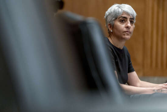 Kiran Ahuja, the nominee to be Office of Personnel Management Director, appears before a Senate Governmental Affairs Committee hybrid nominations hearing on Capitol Hill, Thursday, April 22, 2021, in Washington. (AP Photo/Andrew Harnik)