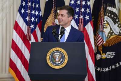Transportation Secretary Pete Buttigieg speaks during an event to commemorate Pride Month, in the East Room of the White House, Friday, June 25, 2021, in Washington. (AP Photo/Evan Vucci)