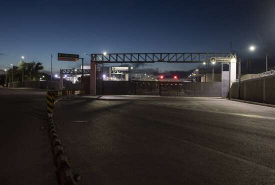 FILE - A view of the border bridge in Ciudad Acuna, Mexico, on Sept. 24, 2021, across the Rio Grande river from Del Rio, Texas. Congressional investigators say two Border Patrol agents were fired from among 60 found to have committed misconduct for participating in a private Facebook group that mocked migrants and lawmakers. (AP Photo/Felix Marquez, File)