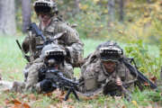 Soldiers from the 82nd Airborne Division used the latest prototype of the Integrated Visual Augmentation System (IVAS) during a training exercise in October at Fort Pickett, Va. The event was part of a larger Soldier Touch Point, the third major milestone in the development and testing of the IVAS, which will undergo one more STP in the spring before initial fielding next year. (U.S. Army Photo by Bridgett Siter)