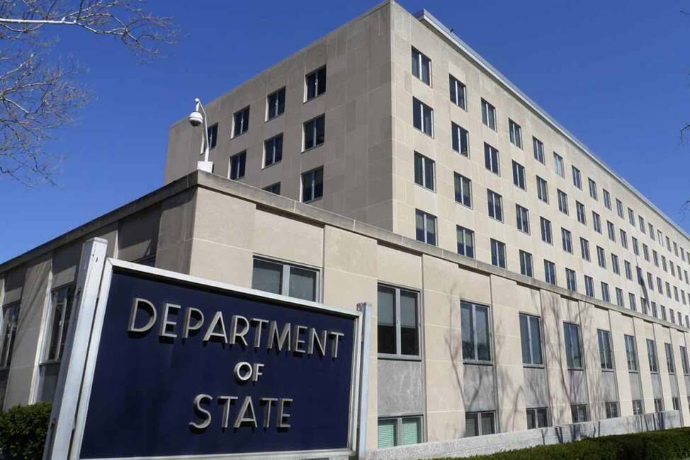 FILE - In this Monday, March 9, 2009  file photo, The Harry S. Truman Building, headquarters for the State Department, is seen in Washington. The State Department has ordered non-essential diplomats at the U.S. Embassy in Chad to leave the African nation due to potential insurgent attacks on the capital, Saturday, April 17, 2021. The department said in a travel alert issued Saturday that it had taken the step because armed groups from the northern part of the country have moved south and appear headed toward the city.(AP Photo/J. Scott Applewhite, File)