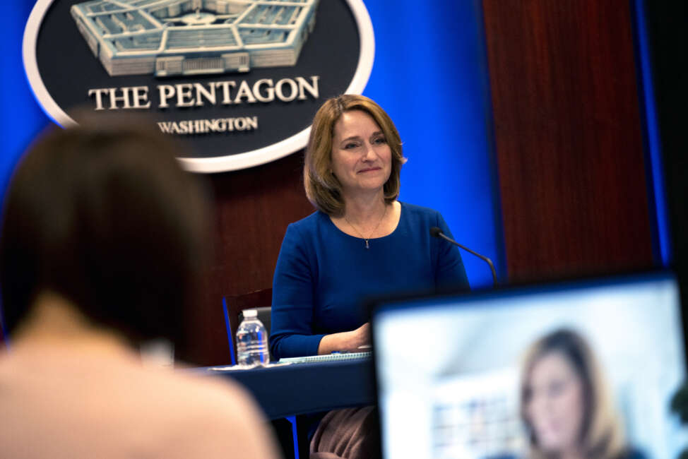 Deputy Secretary of Defense Kathleen H. Hicks participates in a virtual Center for Strategic and International Studies Smart Women, Smart Power conversation, the Pentagon, Washington, D.C., Oct. 1, 2021. (DoD photo by Lisa Ferdinando)