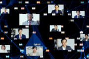 Global communication network concept. Video conference. Telemeeting. Flash news.