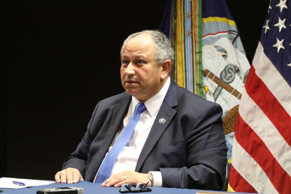 FILE - Navy Secretary Carlos Del Toro speaks at a news conference at Joint Base Pearl Harbor-Hickam on Monday, Dec. 6, 2021. The U.S. Navy is contesting orders from Hawaii to suspend use of fuel tanks and drain them at a complex above an aquifer that supplies nearly 20% of Honolulu's drinking water until certain conditions are met. (AP Photo/Audrey McAvoy, File)