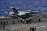 PHILIPPINE SEA (Jan. 17, 2022) An F/A-18E Super Hornet, assigned to the ÒGolden DragonsÓ of Strike Fighter Squadron (VFA) 192, launches off flight deck of the Nimitz-class aircraft carrier USS Carl Vinson (CVN 70), Jan. 17, 2022. Operating as part of U.S. Pacific Fleet, Carl Vinson is conducting training to preserve and protect a free and open Indo-Pacific region. (U.S. Navy photo by Mass Communication Specialist 3rd Class Megan Alexander)