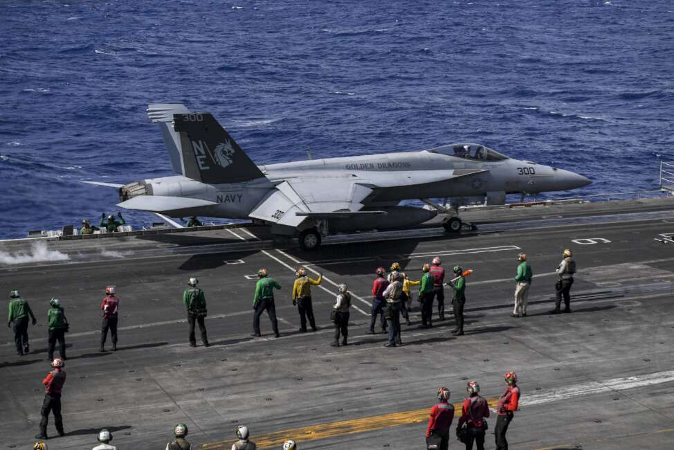 PHILIPPINE SEA (Jan. 17, 2022) An F/A-18E Super Hornet, assigned to the ÒGolden DragonsÓ of Strike Fighter Squadron (VFA) 192, launches off flight deck of the Nimitz-class aircraft carrier USS Carl Vinson (CVN 70), Jan. 17, 2022. Operating as part of U.S. Pacific Fleet, Carl Vinson is conducting training to preserve and protect a free and open Indo-Pacific region. (U.S. Navy photo by Mass Communication Specialist 3rd Class Megan Alexander)