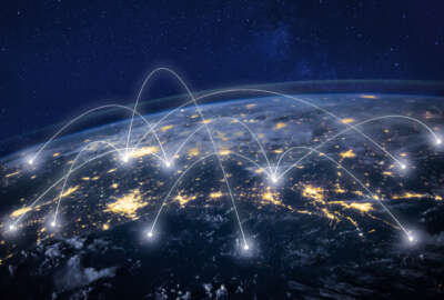 Telecommunication, planet Earth from space, business communication worldwide, original image furnished by NASA - https://images-assets.nasa.gov/image/iss040e090540/iss040e090540%7eorig.jpg