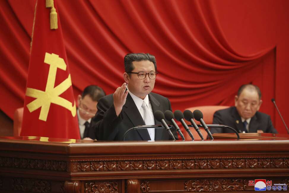 FILE - In this photo provided by the North Korean government, North Korean leader Kim Jong Un, center, attends a meeting of the Central Committee of the ruling Workers' Party in Pyongyang, North Korea. The photo was taken during Dec. 27 - Dec. 31, 2021, according to the source. North Korea on Friday, Jan. 14, 2022, berated the Biden administration for imposing fresh sanctions against the country over its latest missile tests and warned of stronger and more explicit action if Washington maintains its “confrontational stance.” Independent journalists were not given access to cover the event depicted in this image distributed by the North Korean government. The content of this image is as provided and cannot be independently verified. Korean language watermark on image as provided by source reads: "KCNA" which is the abbreviation for Korean Central News Agency. (Korean Central News Agency/Korea News Service via AP, File)