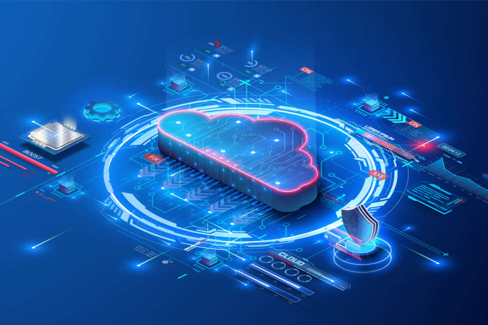 Cloud storage for downloading an isometric. A digital service or application with data transmission. Network computing technologies.