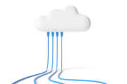 Cartoon cloud with connected network cables isolated in white background. Internet concept. 3d illustration.