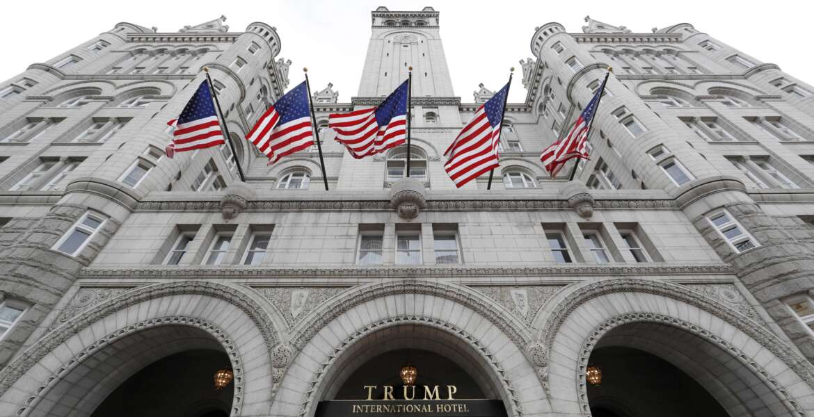 FILE - The Trump International Hotel at 1100 Pennsylvania Avenue NW, is seen in Washington. The Trump Organization said ,Wednesday, May, 11, 2022, that it has completed the sale of rights to run the hotel to CGI Merchant Group of Miami for what it described as a record price per room for the city. (AP Photo/Alex Brandon, File)