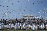 United States Military Academy graduating cadets celebrate at the end of their graduation ceremony of the U.S. Military Academy class of 2022 at Michie Stadium on Saturday, May 21, 2022, in West Point, N.Y. (AP Photo/Eduardo Munoz Alvarez)