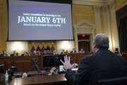 Chris Stirewalt, former Fox News political editor, bottom right, speaks as the House select committee investigating the Jan. 6 attack on the U.S. Capitol meets to reveal its findings of a year-long investigation, at the Capitol in Washington, Monday, June 13, 2022. House investigators are trying to make a methodical case that President Donald Trump’s lies about the 2020 election led directly to the insurrection by his supporters at the Capitol on Jan. 6, 2021. AP Photo/J. Scott Applewhite)