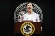 Colette Peters, director of the federal Bureau of Prisons, speaks after being sworn in at BOP headquarters in Washington, Tuesday, Aug. 2, 2022. (Evelyn Hockstein/Pool Photo via AP)