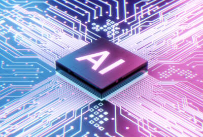 AI microprocessor on motherboard computer circuit, Artificial intelligence integrated inside Central Processors Unit or CPU chip, 3d rendering futuristic digital data technology concept background