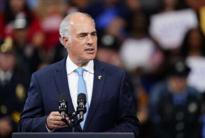 FILE - Sen. Bob Casey, D-Pa., speaks at an event with President Joe Biden at the Arnaud C. Marts Center on the campus of Wilkes University, Aug. 30, 2022, in Wilkes-Barre, Pa. Casey, a member of the Intelligence Committee, said staff will often use a lockbag even simply to transport materials from committee offices to a sensitive compartmented information facility, known as a SCIF, some 30 feet (9 meters) away. (AP Photo/Matt Slocum, File)
