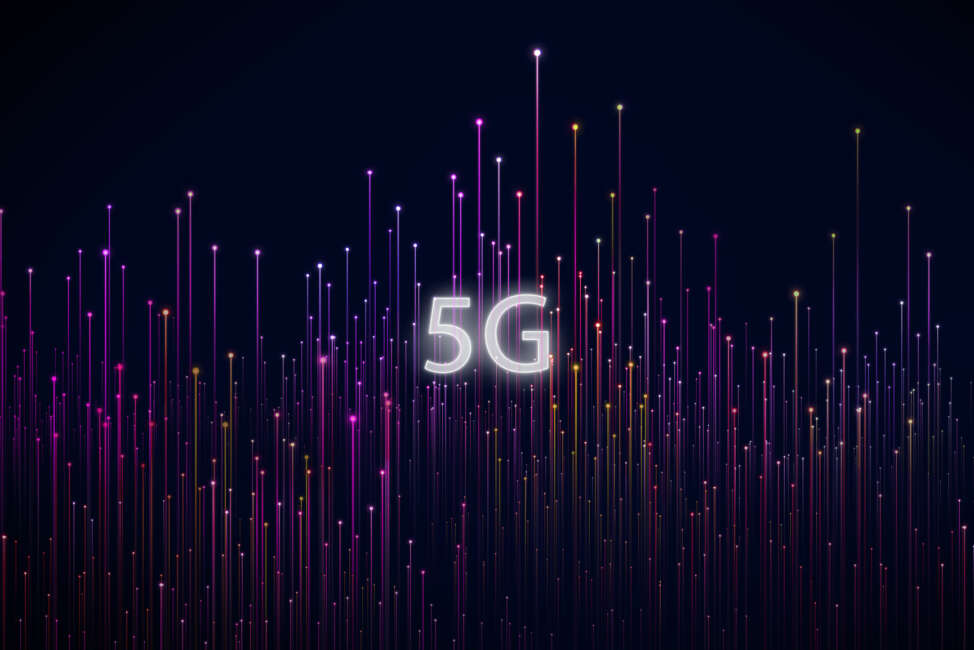 Abstract 5G icon with dot point connect line design , new generation mobile networks concept .