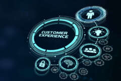 CUSTOMER EXPERIENCE inscription, social networking concept. Business, Technology, Internet and network concept.