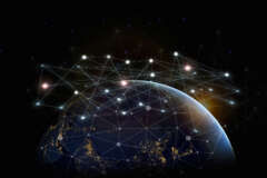 Network line dot on the dark and Internet Network concept with Part of earth Elements of this image furnished by NASA