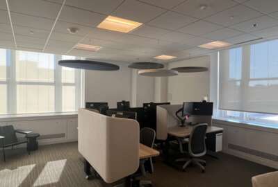 Individual desks that can be moved to create collaboration spaces in GSA’s new Workplace Innovation Lab at the agency’s headquarters building in Washington, D.C. (Photo courtesy GSA)