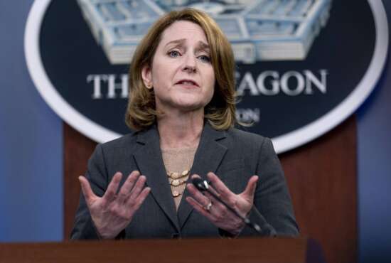 Deputy Secretary of Defense Kathleen Hicks speaks during a briefing at the Pentagon