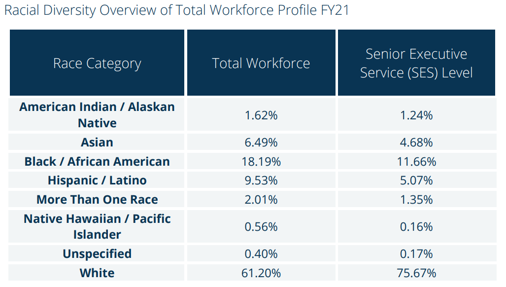 Racial Diversity Overview of Total Workforce Profile FY21