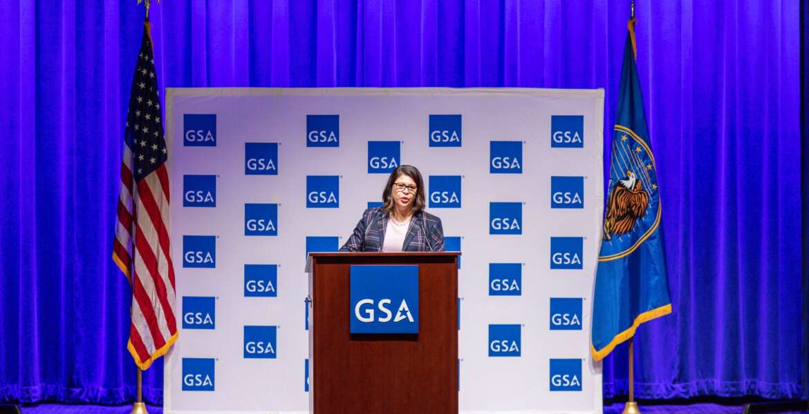 Nina Albert, the commissioner of the Public Buildings Service at GSA, speaks during the launch of the Workplace Innovation Lab. 
(Photo courtesy of GSA).