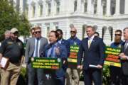 Rep. Andy Kim (D-N.J.) speaks to reporters in front of the Capitol building about workforce challenges for federal wildland firefighters. Photo by Drew Friedman, Federal News Network.