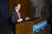 T.J. Kirkpatrick for the Partnership for Public Service presents their 2022 Best Places to Work in the Federal Government awards during a breakfast at the Press Club in Washington, D.C., on April 12, 2023. 