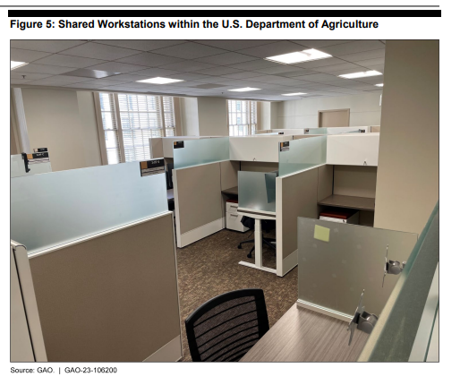 Image of shared workstations in Agriculture Department office building.