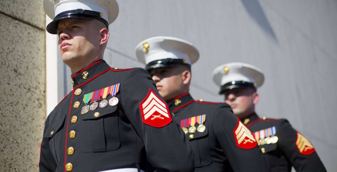 U.S. Marines stand at attention