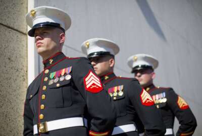 U.S. Marines stand at attention