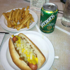 Image of Coney Island hot dog with Vernors ginger ale can.