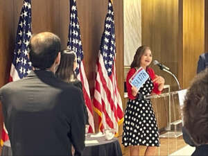 Image of State Department official Katherine Ho at an FEB award ceremony.