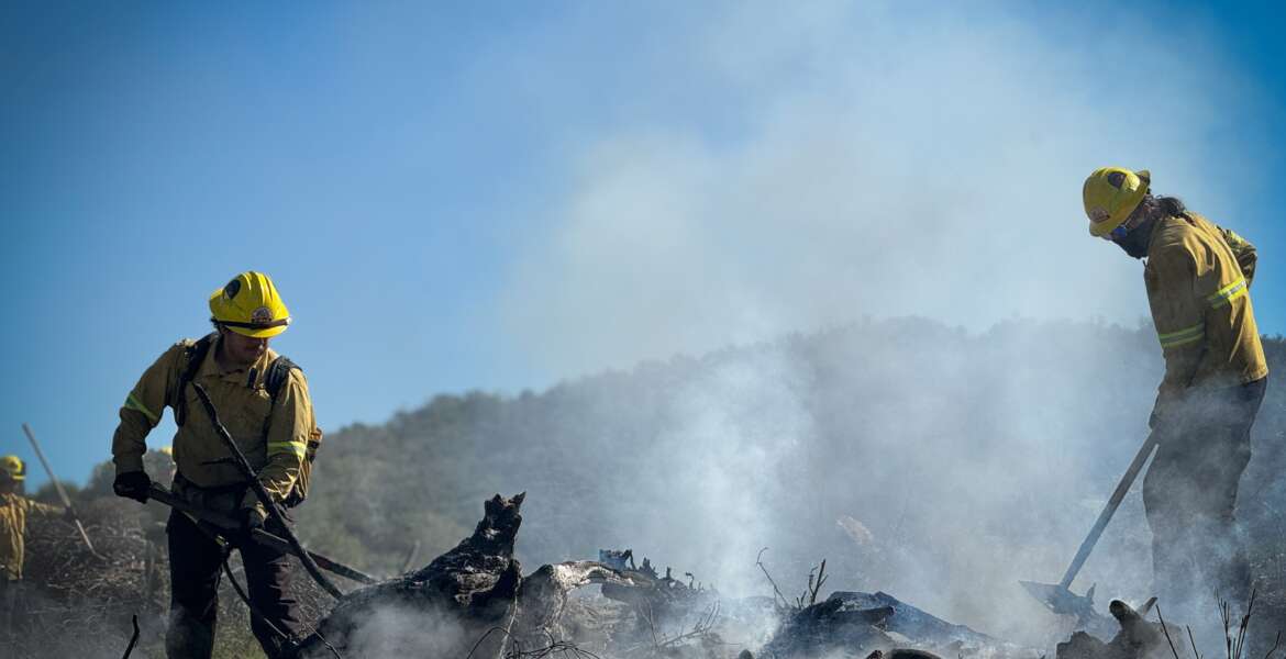 Hogback Ridge Fuels Crew cleaning up after a pile burn near Kelseyville, CA