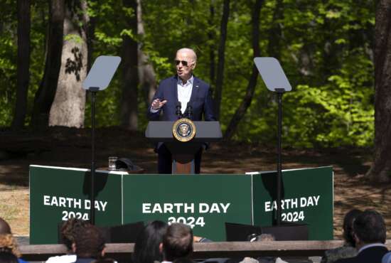 President Joe Biden speaks at Prince William Forest Park on Earth Day