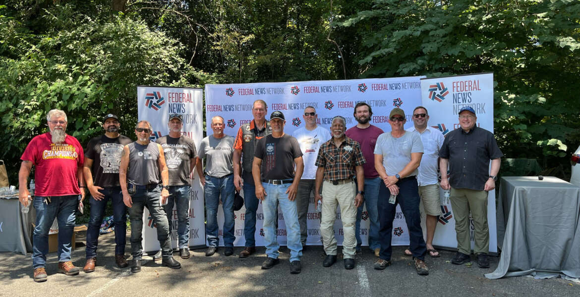 Rider/donors to Federal News Network’s 5th Annual Motorcycle Ride for Charity gathered for a group photo at the McLean Community Center, where the ride concluded.