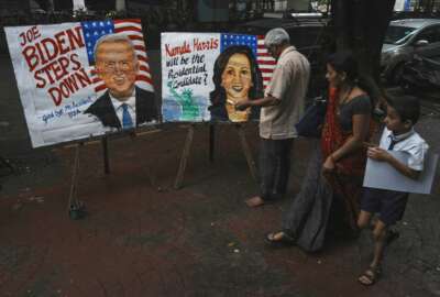Art teacher Prithvi Raj Kambli makes paintings of U.S. President Joe Biden and Vice President Kamala Harris