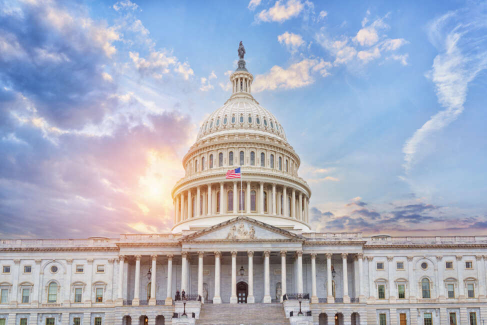 U.S. Capitol building at sunset