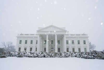 Snow falls on the White House