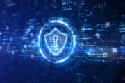 Shield icon of cybersecurity digital data