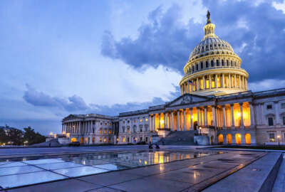 US Capitol lights on its north side